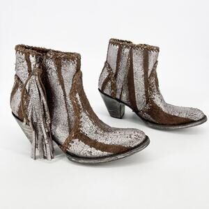 Old Gringo Brown Adela Brushed Metallic Tassel Western Cowgirl Ankle Boot size 7